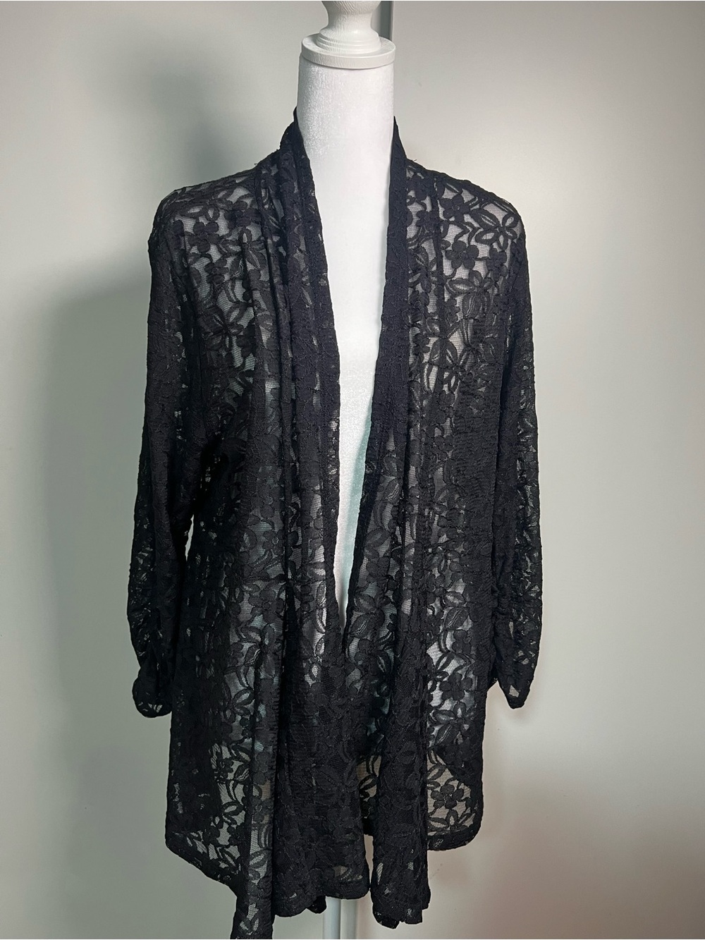 Style & Co. Black Floral Lace Open-Front Cardigan